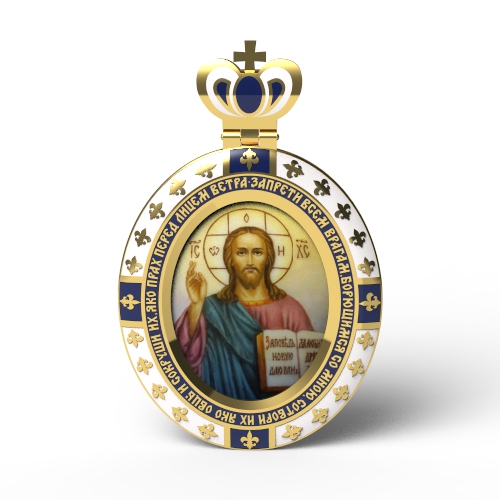 Двухсторонняя нательная икона с росписью по эмали(финифть)Спаситель и Святой Николай Чудотворец