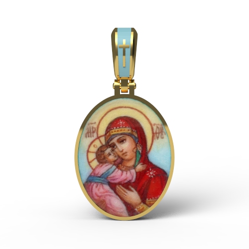 Нательная иконка с финифтью Богородица Владимирская