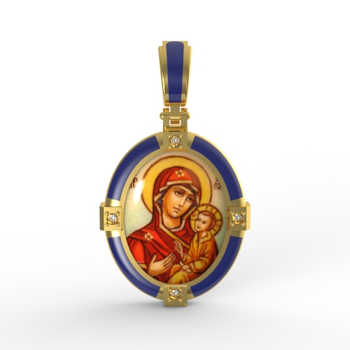 Нательная иконк с финифтью Богородица Иверская