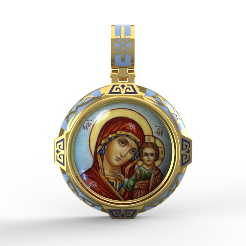 Нательная иконка с финифтью Богородица Казанская
