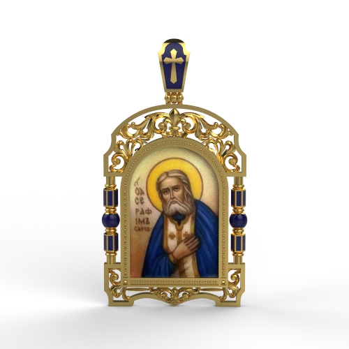 Нательная икона с росписью по эмали(финифть) Святой Серафим Саровский