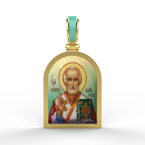 Нательная икона с росписью по эмали(финифть) Святой Николай Чудотворец