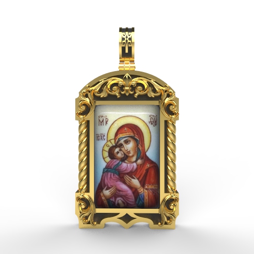 Нательная икона с росписью по эмали (финифть) Богородица Владимирская
