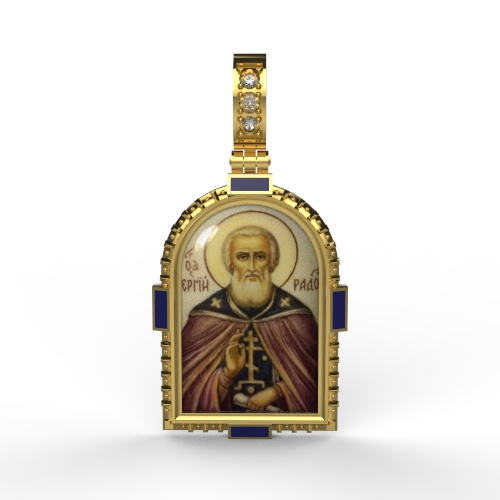 Нательная икона с росписью по эмали(финифть) Святой Сергий Радонежский
