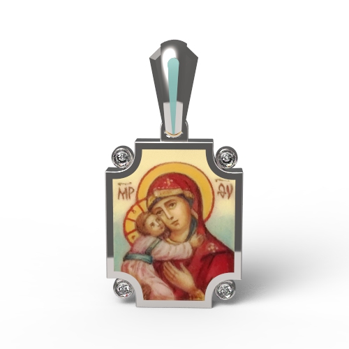 Нательный образок с финифтью Богородица Владимирская