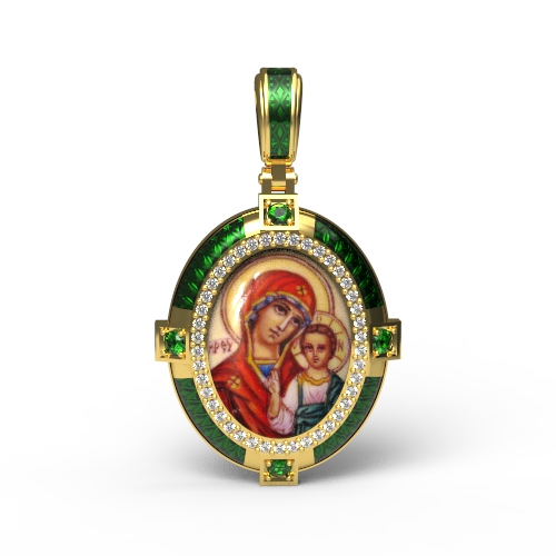 Нательная иконка с финифтью Богородица Казанская